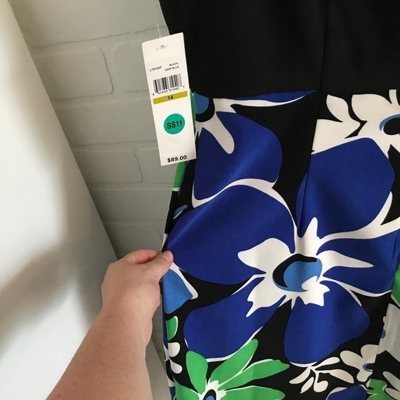 NWT London Times Mini Dress Black/Kelly Green/Blue Mod floral Retro Size 14 - Picture 11 of 11